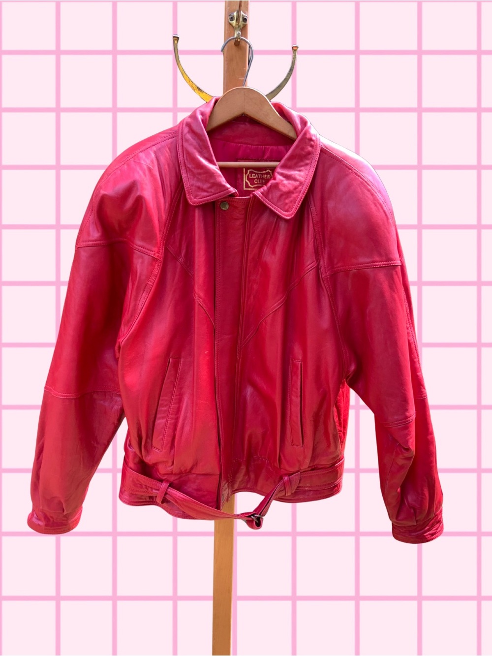Vintage 80s Red Leather Bomber Jacket - Size L